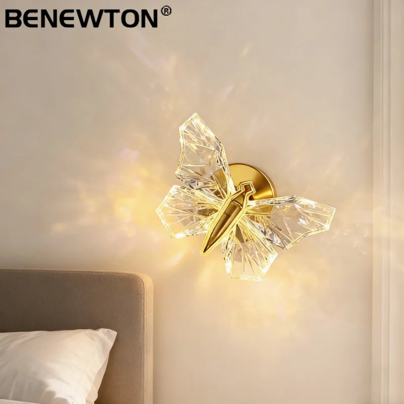 applique murale moderne papillon transparent doré chambre salon cuisine étude salle bain led fixée