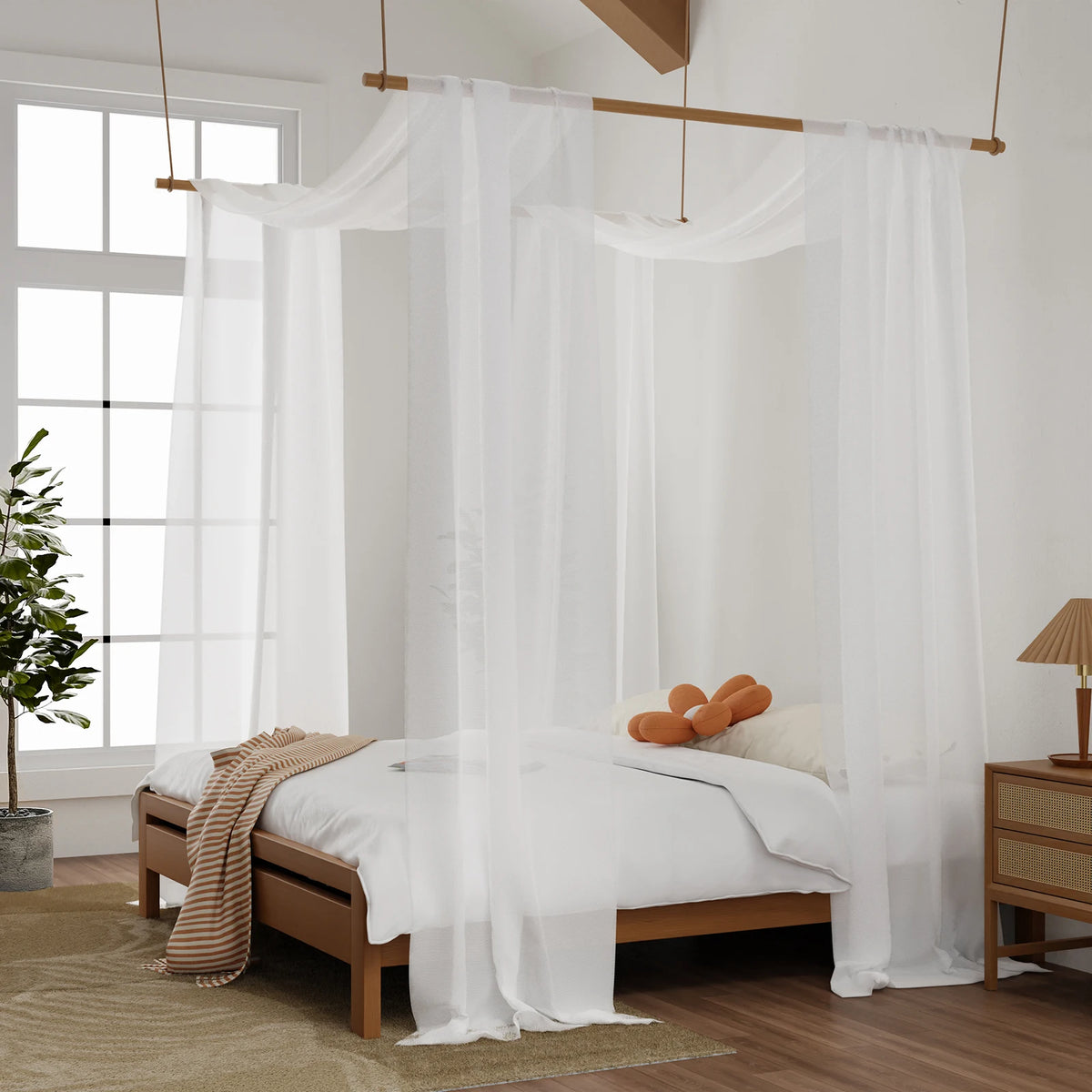 rideau lit transparent moderne rose clair adultes queen king size plié machine lavableextérieur chambre