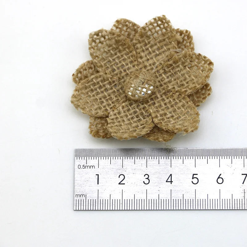 fleurs décoratives rustiques relief beige clair coton polyester artisanal opacité 5cmx5cm