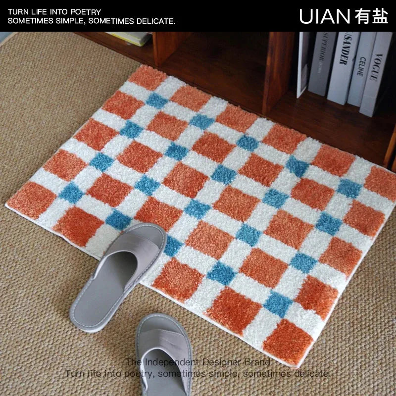 tapis violet vert moderne polyester imperméable anti dérapant carreaux géométriques doux