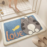tapis bain antidérapant moderne imperméable dessin animé chats couleurs vives love luck polyester