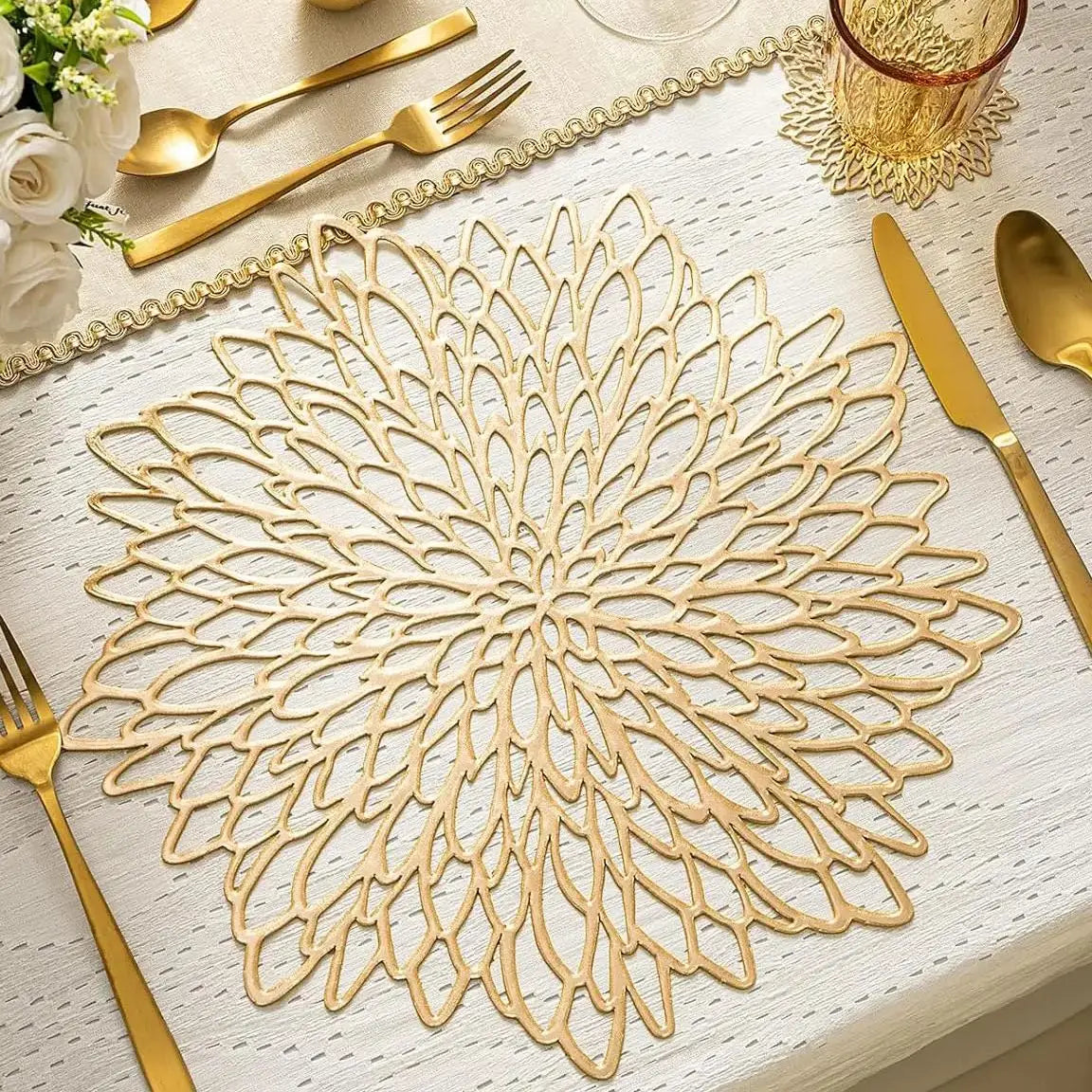 placemats dorés floral ajouré moderne respectueux environnement opaques variété tailles