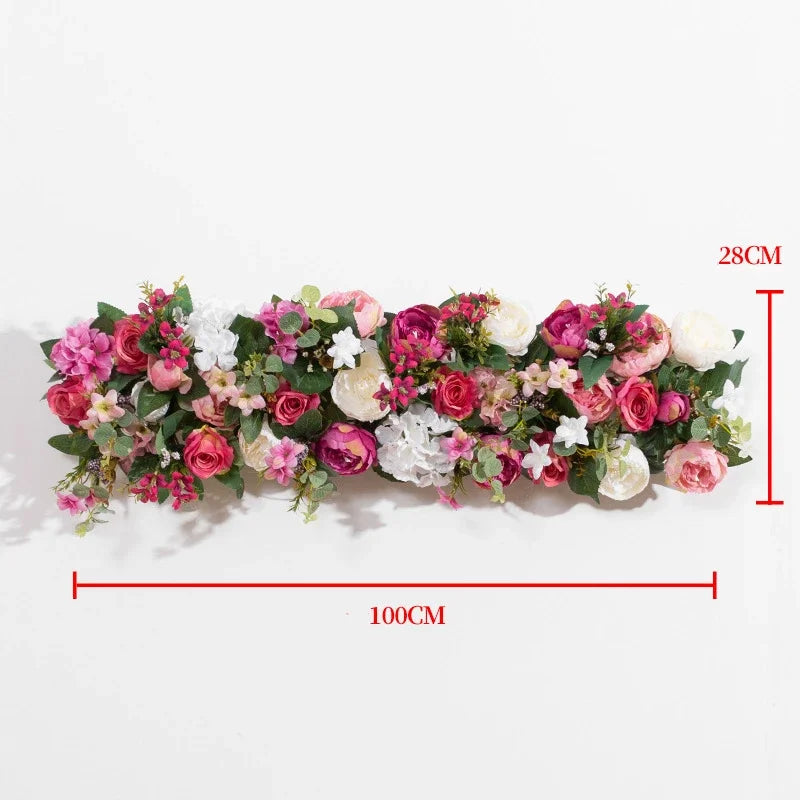guirlande florale artificielle fleurs roses feuilles vertes décoration intérieure classique 100x28cm anniversaire mariage