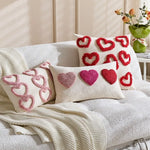 taies d'oreiller coeurs relief blancs lit polyester coton brodés opaques décoration romantique fixations coussins