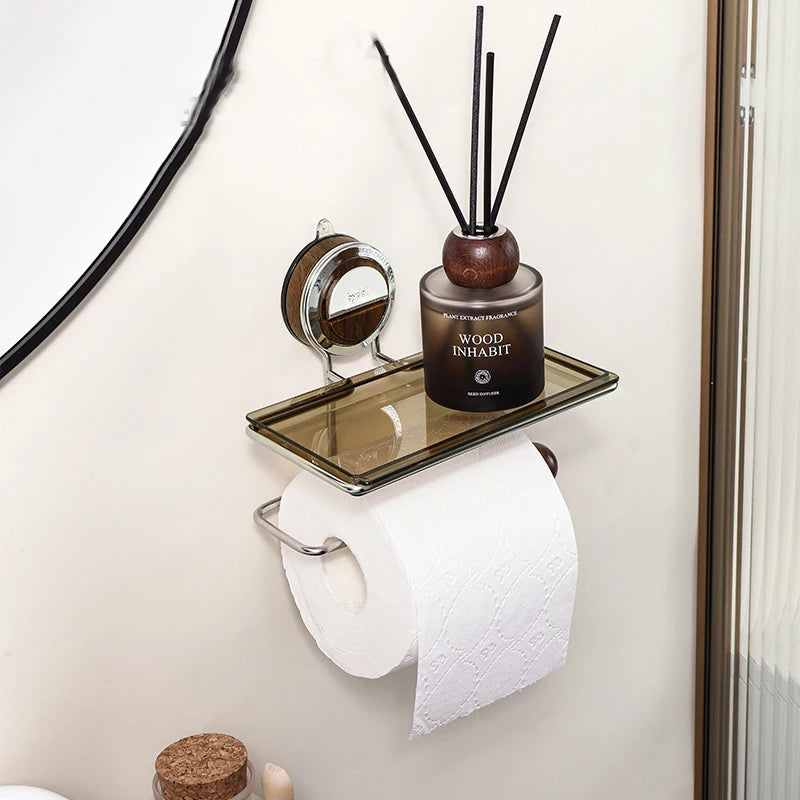porte serviettes mural adhésif miroir rond support papier toilette moderne minimaliste marron noir beige