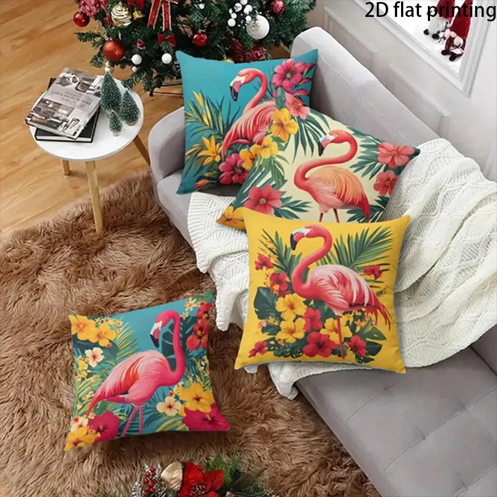 taies d'oreiller moderne imprimé flamants roses fleurs tropicales polyester respectueux environnement 40x40cm 45x45cm 50x50cm
