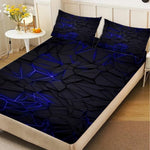 drap housse coton polyester géométrique moderne bleu noir poches adhésif chambre coucherqueenkingdouble