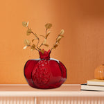vase verre rouge grenade moderne arrondi gravures intérieur fleurs séchées table decoration
