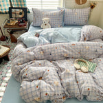 ensemble literie fleuri rose bleu marron clair coeurs taies d'oreiller housses couette doux moderne