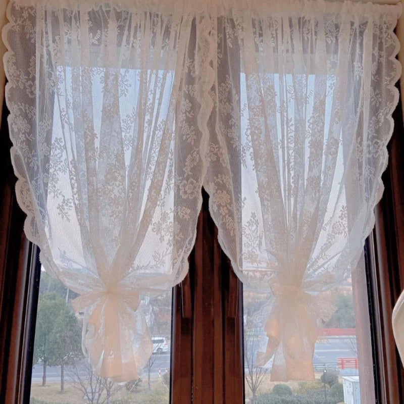 rideau fenêtre floral dentelle polyester blanc romantique français translucideextérieur chambre maison