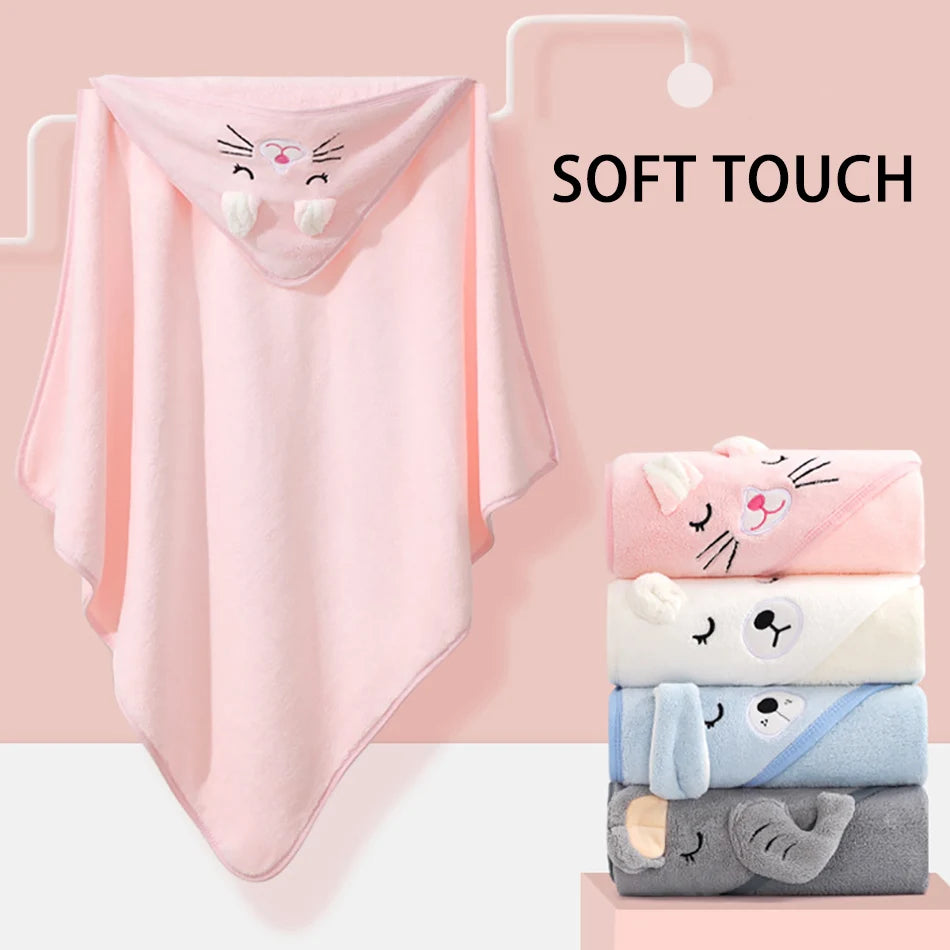 serviette bébé capuche animaux motifs doux microfibre brodés marron bleu gris rose verte