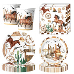 assiettes western verres serviettes nappe happy birthday chevaux cactus bottes motifs festives anniversaire noel