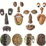 décorations murales résine yeux nez bouche barbe fantaisiste humoristique fixations écorce arbres rustic
