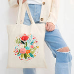 sac main toile floral fleurs colorées fond beige respectueux environnement multi usages