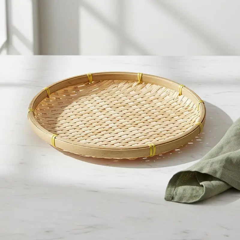 panier ovale bambou tissage fin naturel traditionnel artisanal motifs joncs decoration cuisine organisation comptoir