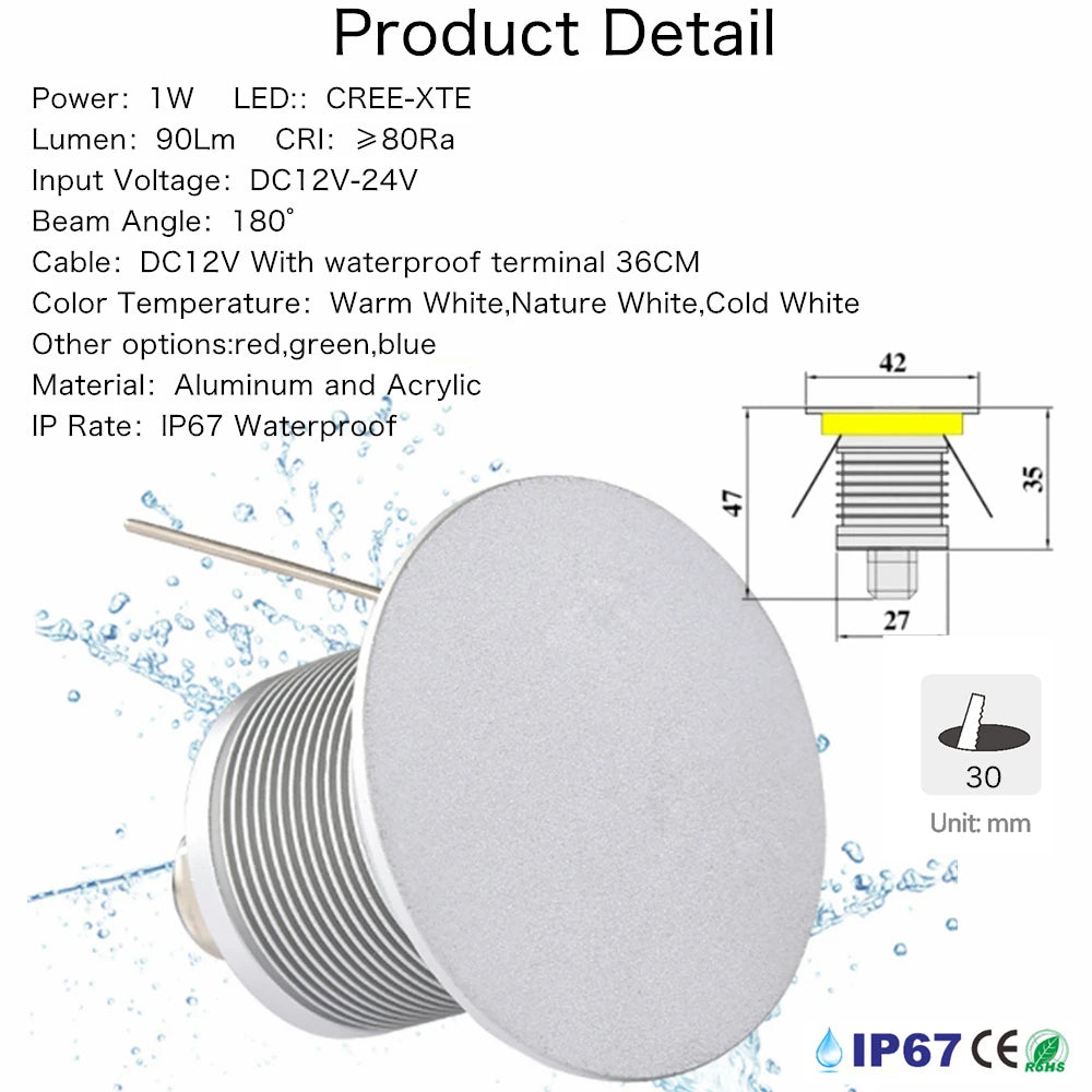 Spot LED moderne blanc chaud ip67 étanche 12v 24v aluminium autoinstallation chambre cuisine salon