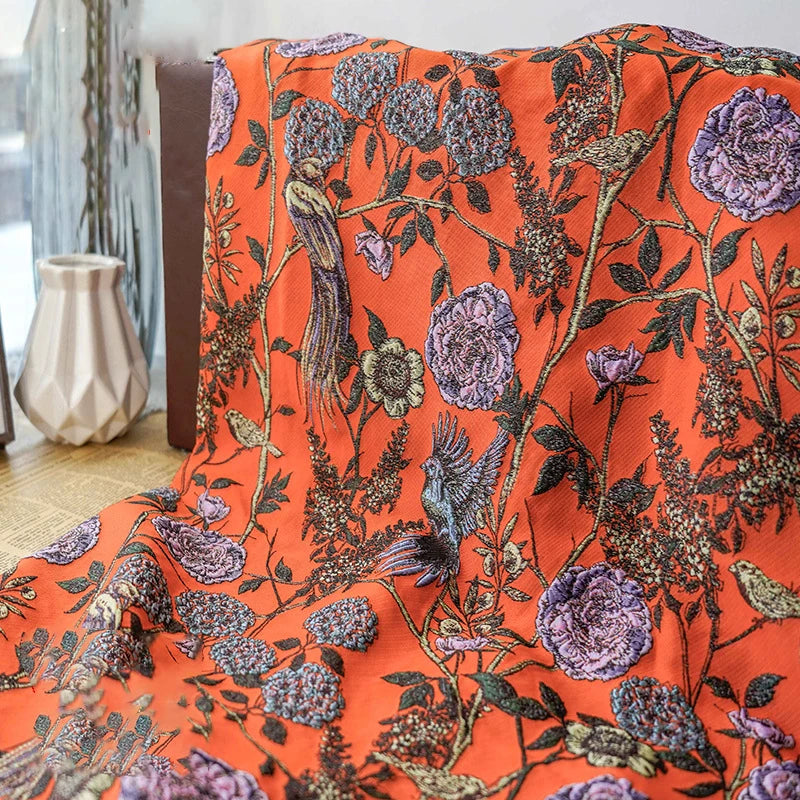 tissu polyester opaque orange floral oiseaux largeur 140cm respectueux environnement Jacquard coudre bricolage femmes