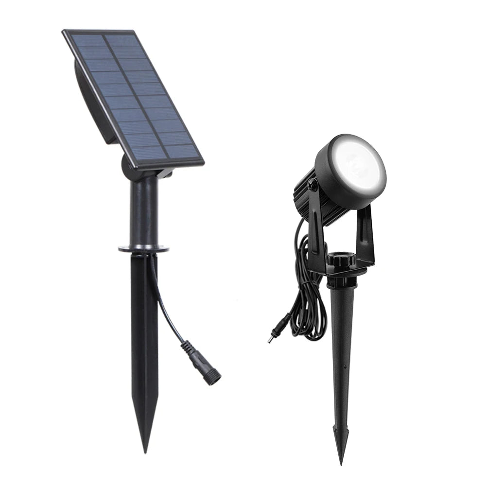 projecteur solaire led ip65 moderne noir matextérieur câble controle rgb autonomie