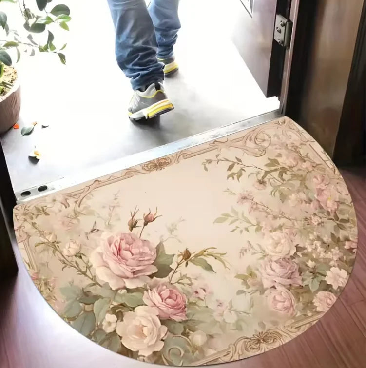 tapis fleur vintage beige rose salon chambre résistant antidérapant moderne 40x60cm