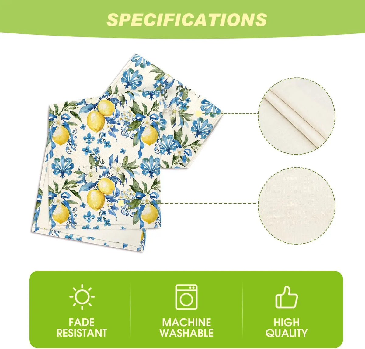 table table lin motif floral citrons fleurs été blanc jaune bleu rustic decoratif farmhouse