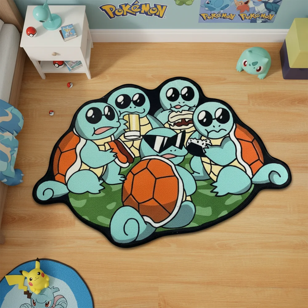 tapis pokémon tortues bleu vert orange texture veloutée rétro classic chambre enfant doux