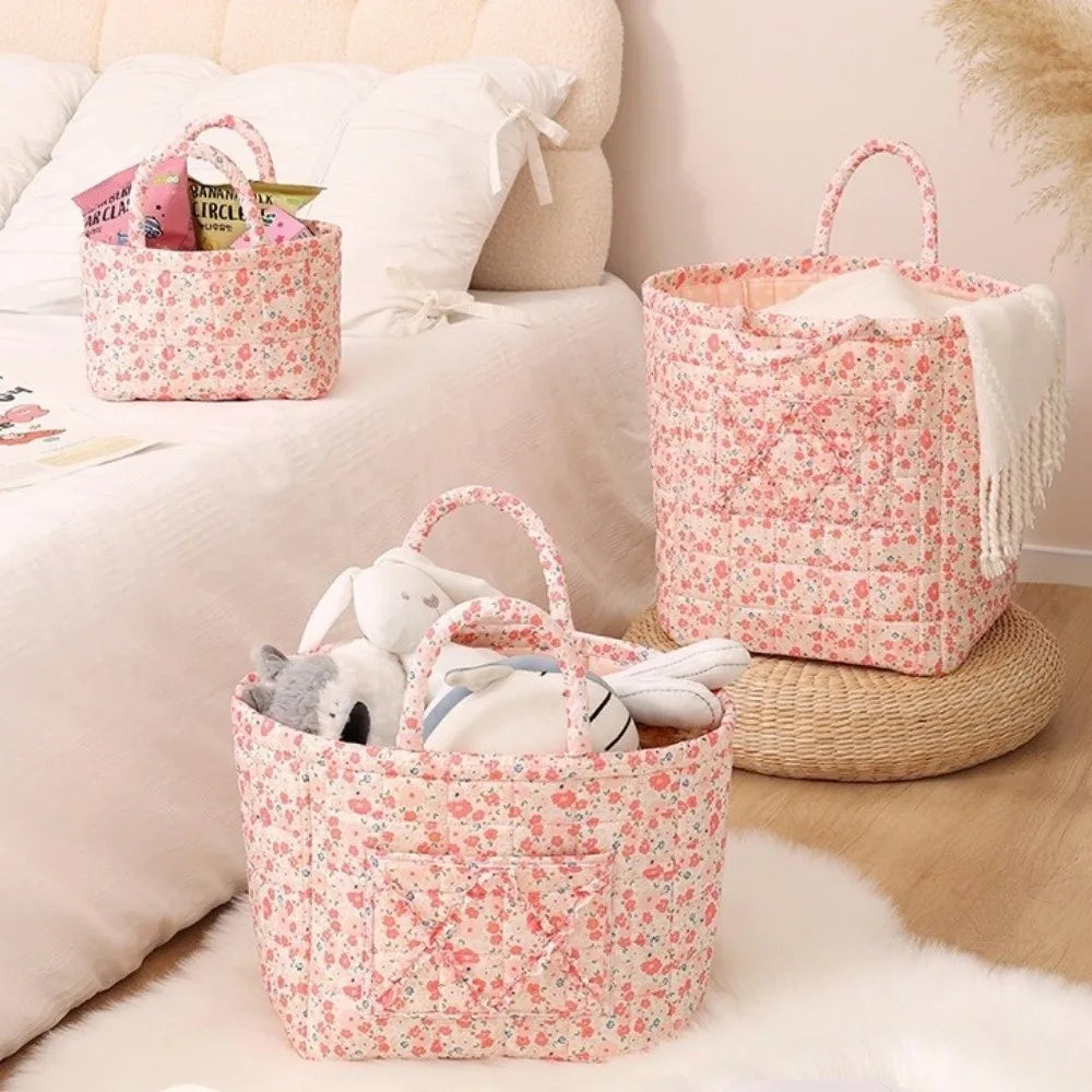 panier rangement tissu motifs floraux rose blanc rangement linge jouets multipurpose