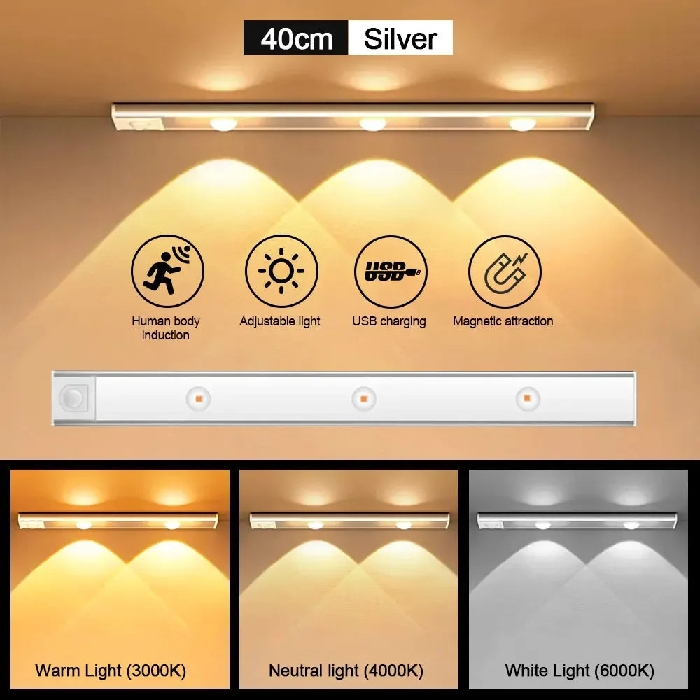 lampe led rechargeable détecteur mouvement adhésif 20cm 30cm 40cm 50cm blanc neutre moderne