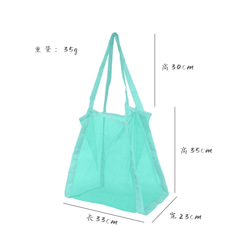 sac plage bleu clair vert clair rose jaune fluo maille réutilisable respectueux environnement pliable