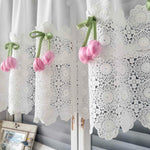 rideau blanc dentelle tulipes roses transparent vintage romantique maison