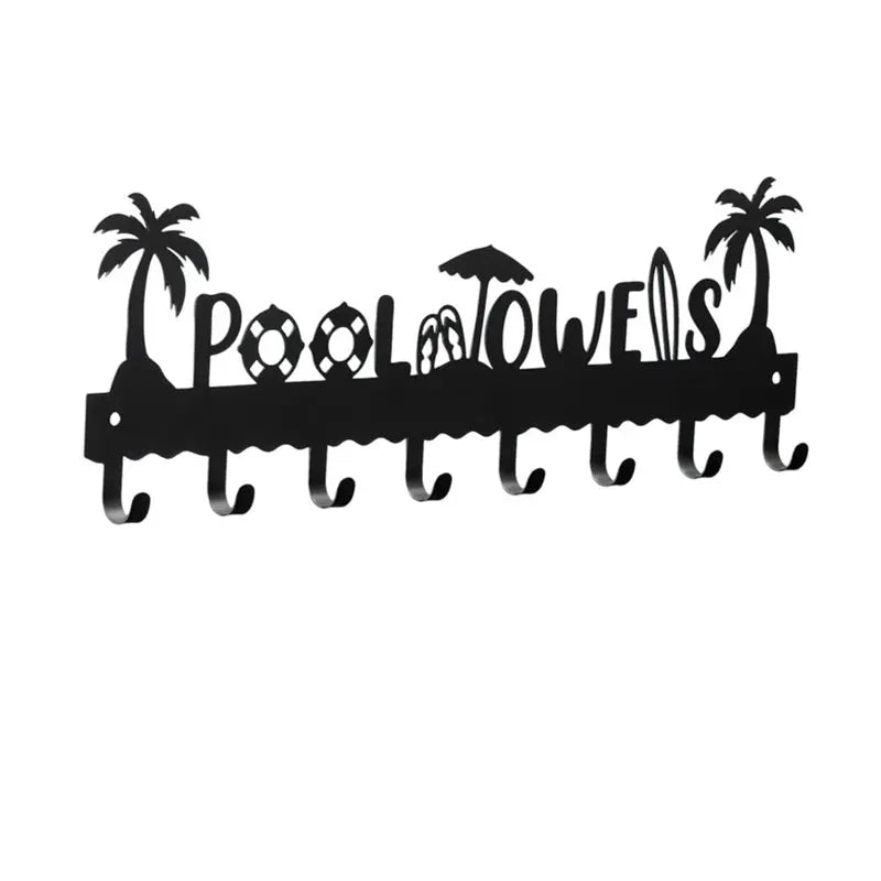 porte serviettes mural tropical décoration piscine palmiers surf noir blanc moderne