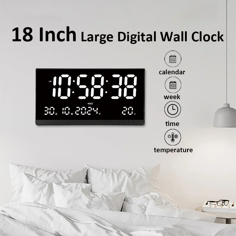 grande horloge murale digitale moderne horaire calendrier température réveil couleur noir rouge bleu blanc
