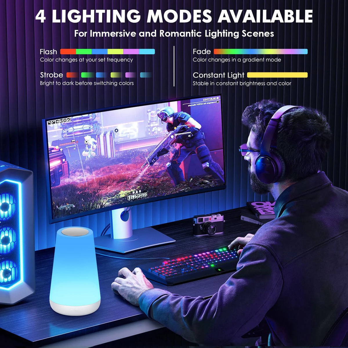 veilleuse led changeante couleur tactile rechargeable usb table portable rectangle blanc bois