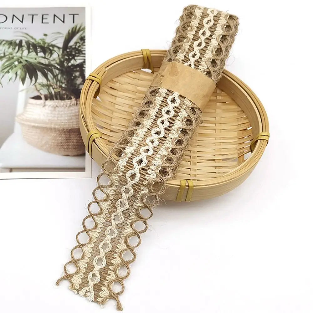 ruban jute beige motif géométrique rustique double face emballage cadeau decoration maison