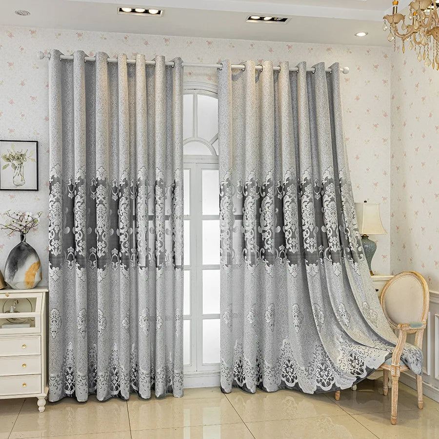 rideaux polyester broderie florale semi opaque classique beige bleu clair gris