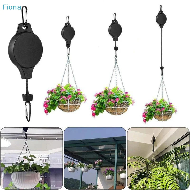 crochet suspension rétractable panier fleurs pot jardin mangeoire oiseaux décoration extérieure noir blanc
