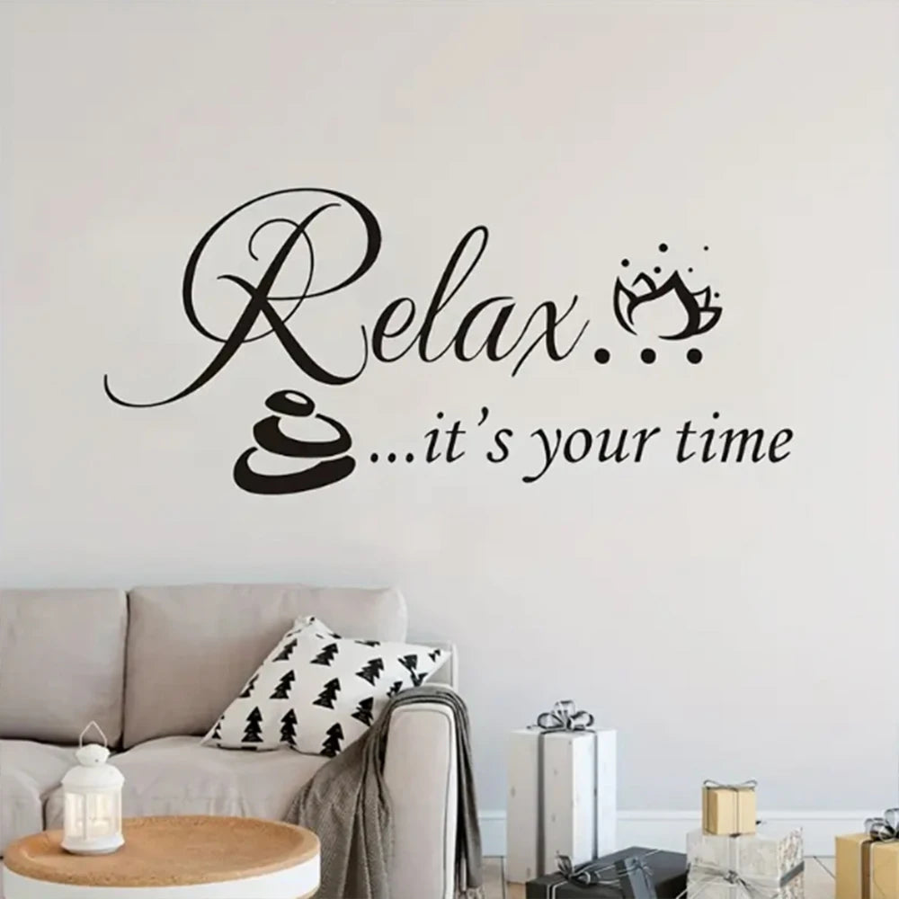 sticker mural relax it's your time spa beauté salon noir blanc rose chambre décoration