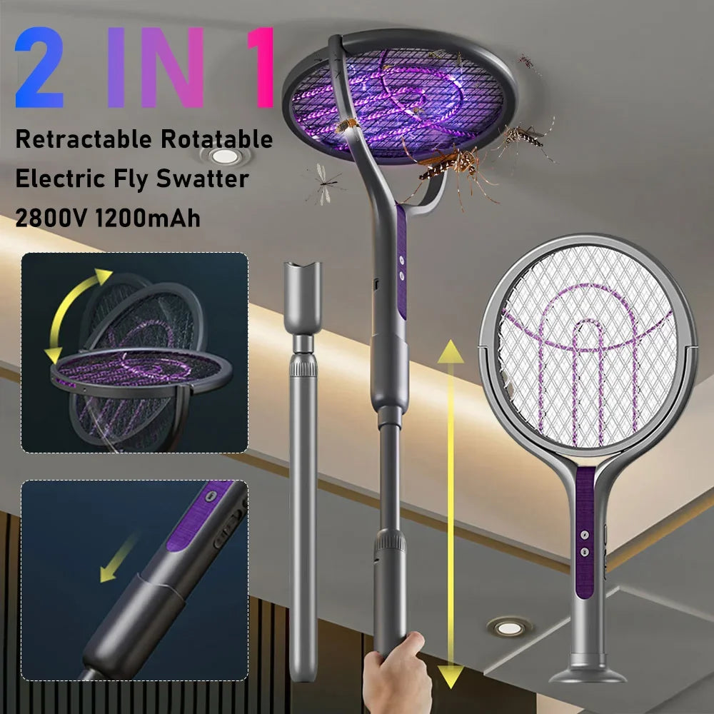 raquette électrique anti moustiques gris violet surface rotative moderne rechargeable fly swatter zapper