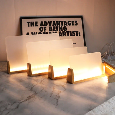 Cadre photo lumineux LED en bois et acrylique jaune