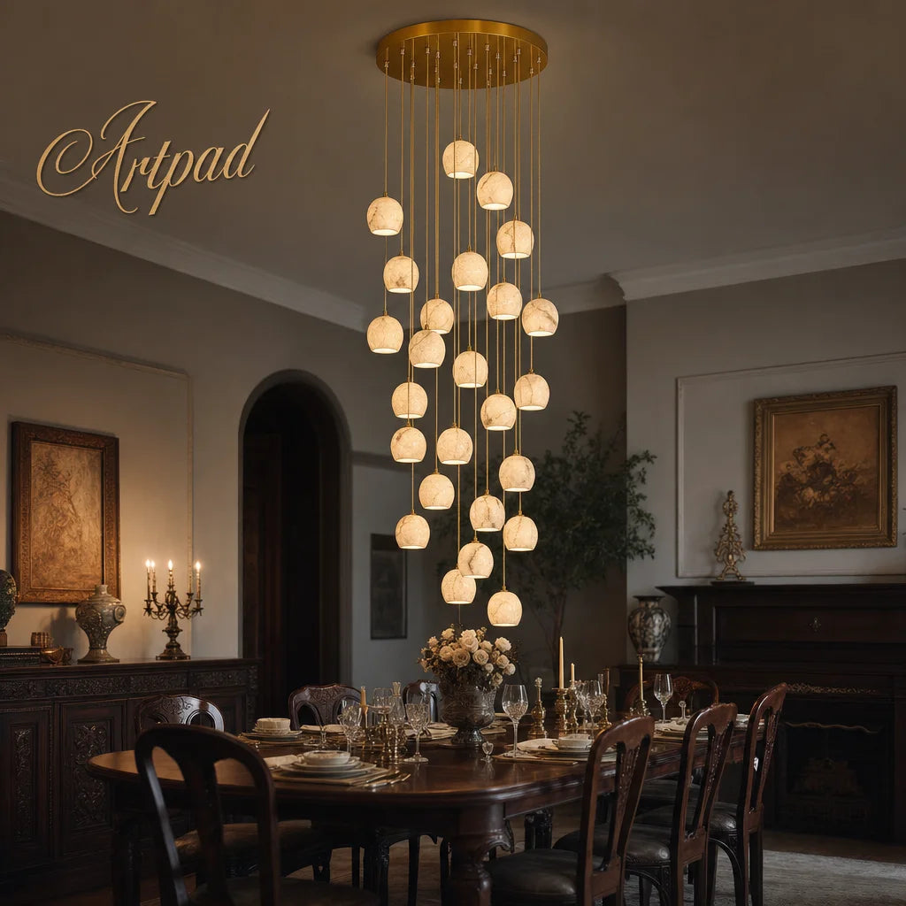 suspension lumineuse moderne marbre beige cuivre salon salle manger cuisine