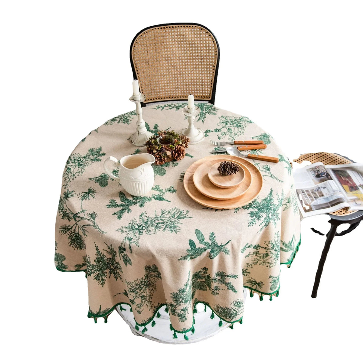 nappe ronde motif végétal franges rustique coton cérémonie mariage festivitéextérieur salon chambre