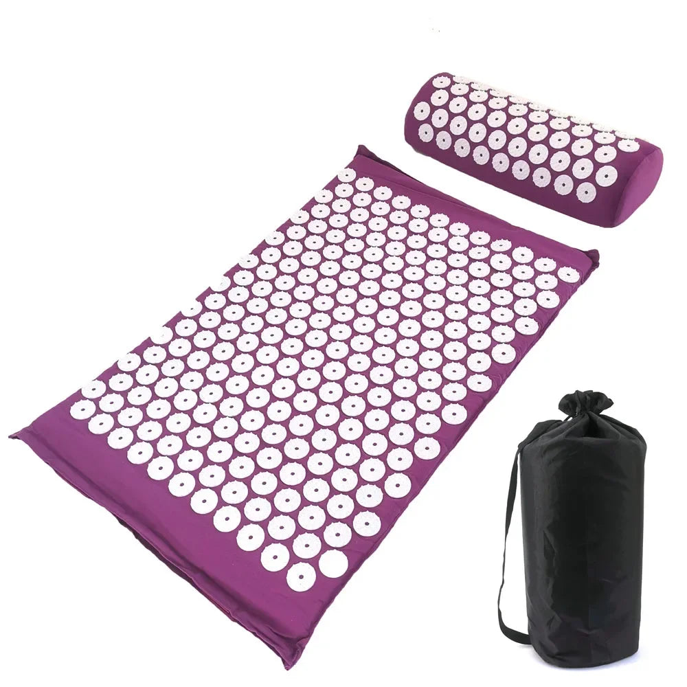 tapis massage acupuncturé violet bleu marine vert rondelles blanches moderne sac rangement