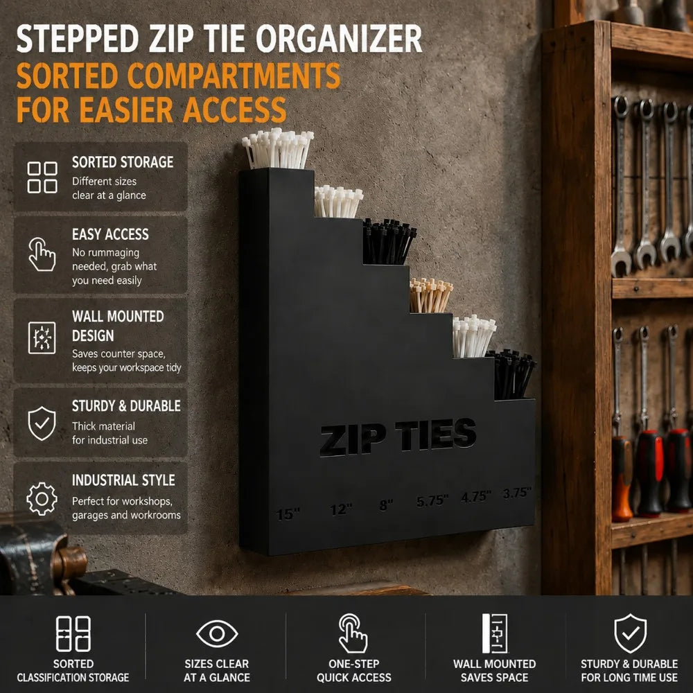 organisateur zip ties noir industriel mural escalier utilitaire fixations textiles rangement outils garage atelier