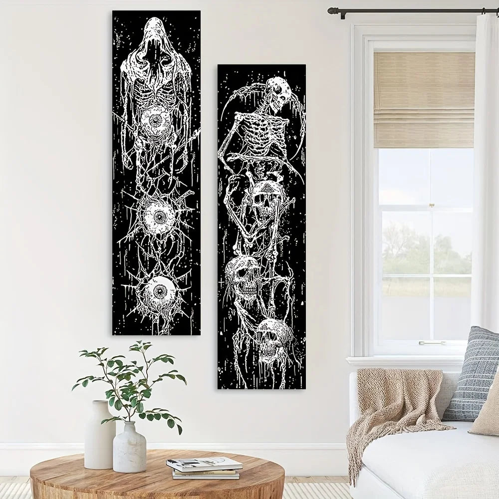 affiche murale squelette yeux motifs abstraits noir blanche graphique polyester imprimée salon chambre decoration