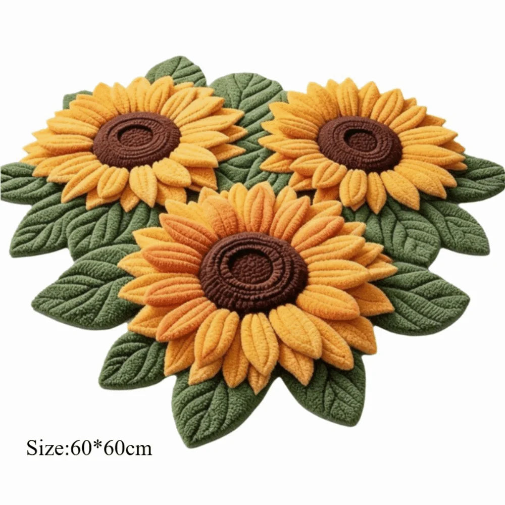 tapis fleurs tournesols roses lys vert jaune marron blanc rose texturé 3d antidérapant polyester