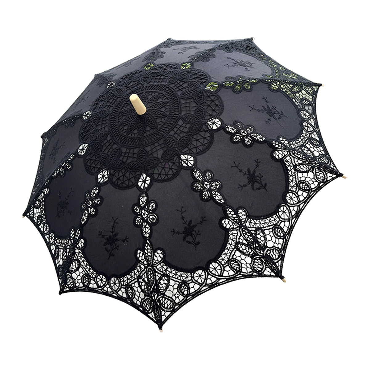 parapluie dentelle blanc vintage élégant poignée bois bleu vert mariage voyage