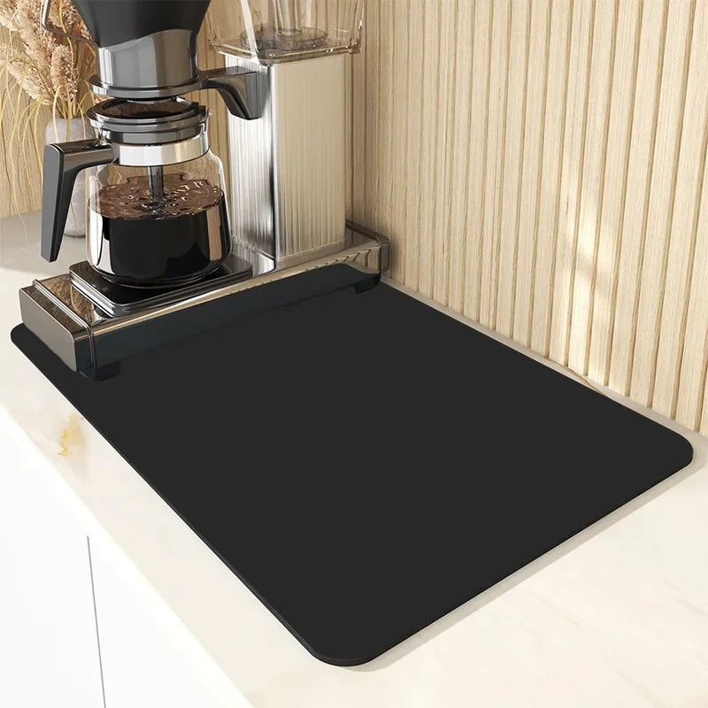 tapis cuisine noir texture cuir moderne absorbant antidérapant vaisselle plan travail