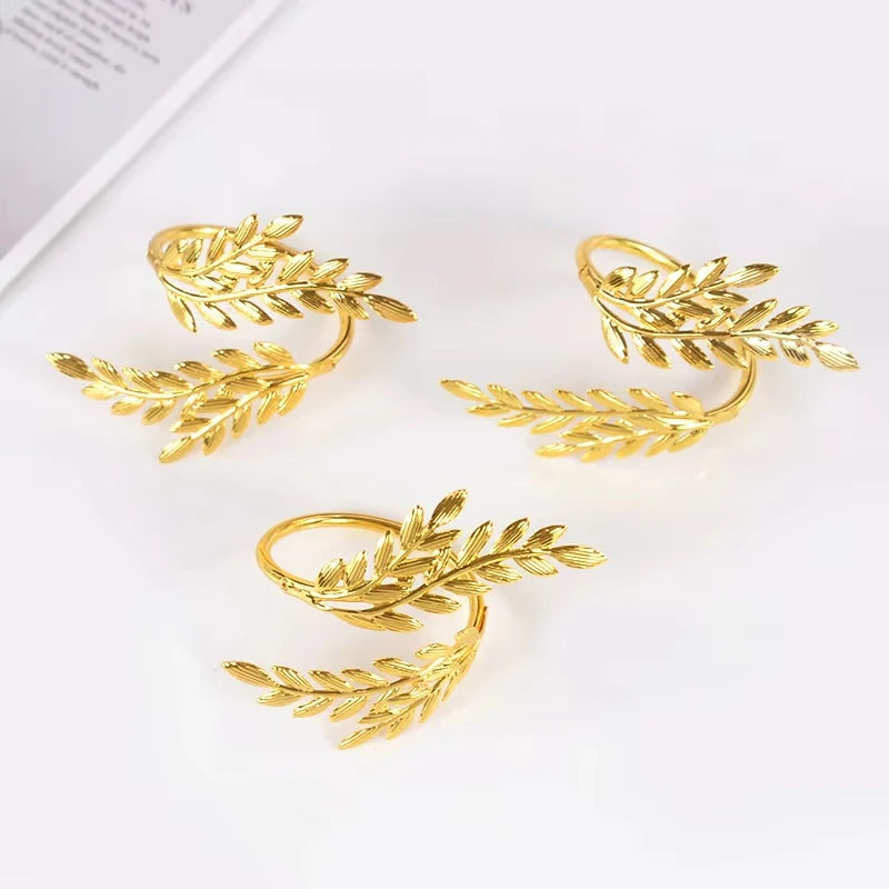 clips serviette or feuilles stylisées classique respectueux environnement 6.7cm 4.3cm decoration table fete mariage
