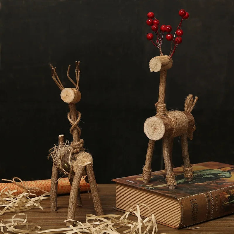 figurine cerf marron clair bois brut rustique décoration maison noël mariage halloween pâques anniversaire