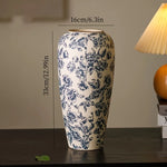 vase ceramic blanc bleu fleurs stylisées classique vintage table cylinder