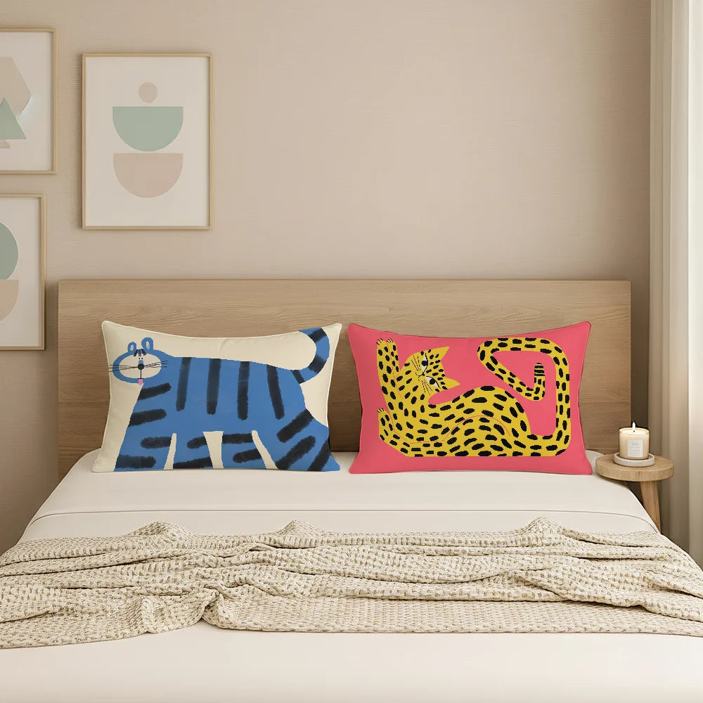 taies d'oreiller animaux nordiques moderne bleu léopard jaune non toxique coton polyester 30x50CM 40x60CM